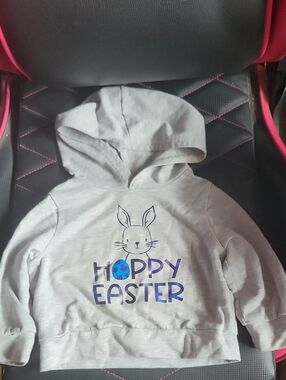 SHEIN Light Gray Kids Hoodie with Bunny 'Hoppy Easter' Graphic